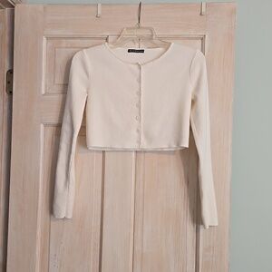 Brandy Melville White Cropped Button-Up Cardigan